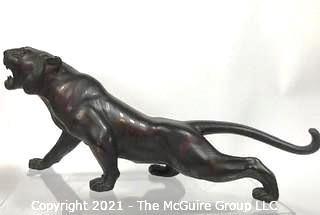 Vintage Bronze Tiger with Yellow Eyes with Asian Makers Mark on Belly.