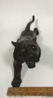 Vintage Bronze Tiger with Yellow Eyes with Asian Makers Mark on Belly.