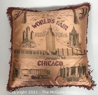 Vintage Souvenir Satin Pillow from Chicago World's Fair 1933/1934.