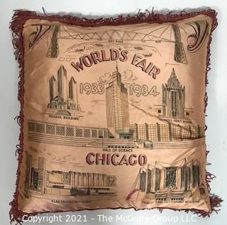 Vintage Souvenir Satin Pillow from Chicago World's Fair 1933/1934.