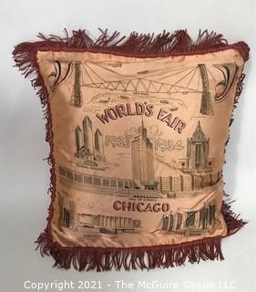 Vintage Souvenir Satin Pillow from Chicago World's Fair 1933/1934.