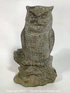 Vintage Cement Owl Outdoor Garden Statue. It measures approximately 17" tall.