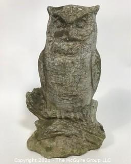 Vintage Cement Owl Outdoor Garden Statue. It measures approximately 17" tall.