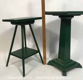 Two Wood Painted Green Plant Stands. 