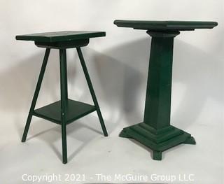 Two Wood Painted Green Plant Stands. 