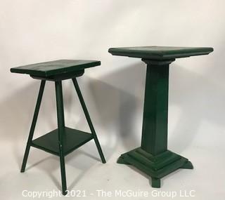 Two Wood Painted Green Plant Stands. 