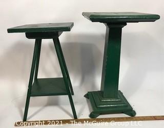 Two Wood Painted Green Plant Stands. 