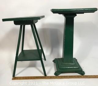 Two Wood Painted Green Plant Stands. 