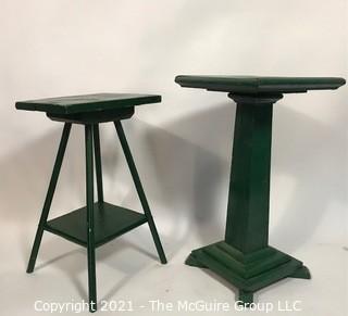 Two Wood Painted Green Plant Stands. 