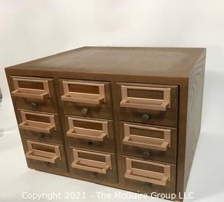 Vintage Wooden Library File Cabinet with Plastic Drawer Inserts.  