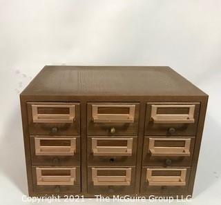 Vintage Wooden Library File Cabinet with Plastic Drawer Inserts.  