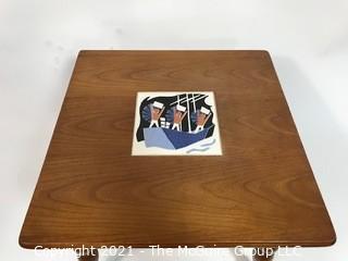 Retro Coffee or End Table Hand Painted Tile Center