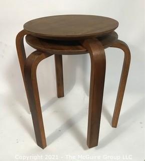 Pair of Teak Mid Century Modern MCM Bentwood Nesting Stools. 
