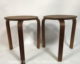 Pair of Teak Mid Century Modern MCM Bentwood Nesting Stools. 
