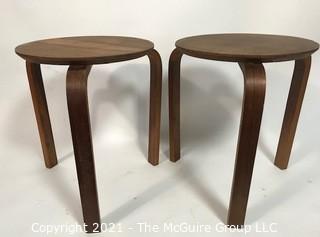 Pair of Teak Mid Century Modern MCM Bentwood Nesting Stools. 
