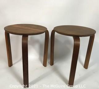 Pair of Teak Mid Century Modern MCM Bentwood Nesting Stools. 
