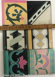 (6) Vintage Cement Hand Poured Floor Tiles in Various Geometric Designs, From France. 