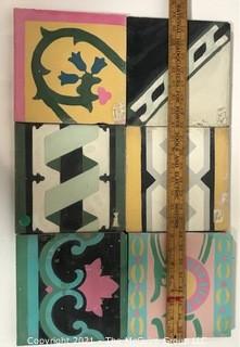 (6) Vintage Cement Hand Poured Floor Tiles in Various Geometric Designs, From France. 