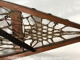 Vintage Set of Wood Snow Shoes with Poles. 