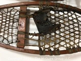 Vintage Set of Wood Snow Shoes with Poles. 