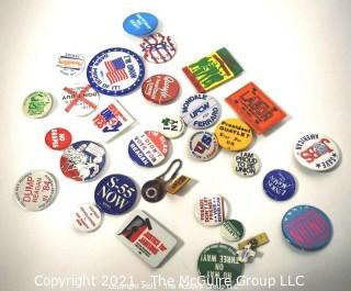 Group of Pollical Buttons and Pin Backs.
