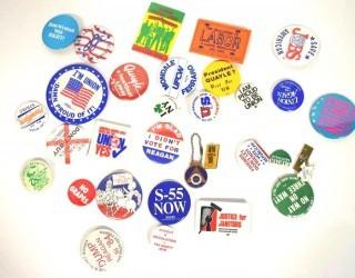 Group of Pollical Buttons and Pin Backs.
