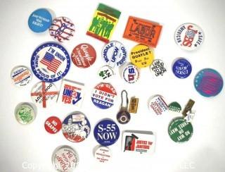 Group of Pollical Buttons and Pin Backs.
