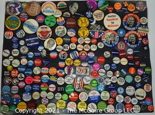 Large Collection of 1968 U. S. Presidential Campaign of George McGovern (Pin Back, Buttons and Pins Mounted on Card Stock Paper).