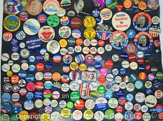 Large Collection of 1968 U. S. Presidential Campaign of George McGovern (Pin Back, Buttons and Pins Mounted on Card Stock Paper).