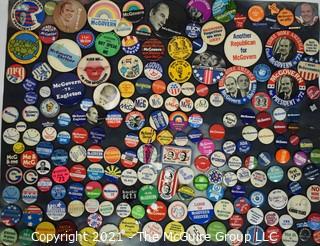 Large Collection of 1968 U. S. Presidential Campaign of George McGovern (Pin Back, Buttons and Pins Mounted on Card Stock Paper).