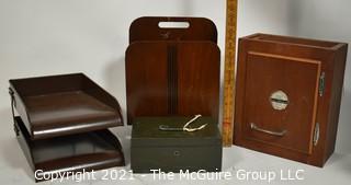 Metal File Box, Mid Century Metal Desk Organizer, Wooden Organizer and Wall Mounted Box or Cabinet.