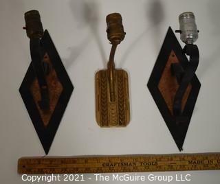 Three Vintage Wall Mount Light Sconces, Two made of Copper in HS shop class. 