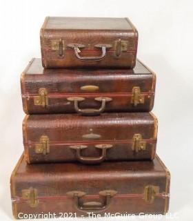 4 Piece Set of Vintage Samsonite Alligator Pattern Luggage Set 