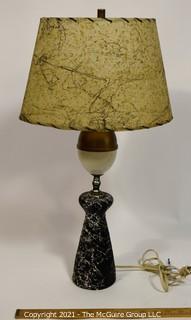 Mid Century Modern MCM Table Lamp with Splatter Paint Base and Fiberglass stitched Shade.