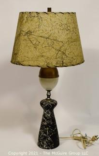 Mid Century Modern MCM Table Lamp with Splatter Paint Base and Fiberglass stitched Shade.