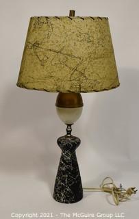 Mid Century Modern MCM Table Lamp with Splatter Paint Base and Fiberglass stitched Shade.