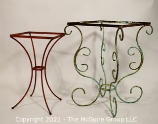 2 Wrought Iron Patio Tables Missing Top Inserts.