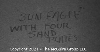 Art titled : "Sun Eagle" with four sand plates framed under glass; 14 x 14" 