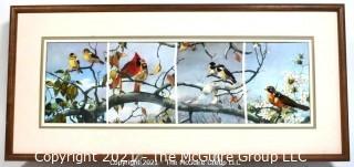 Framed Needlepoint and Embroidery Artwork of Birds.  Measures approximately 17 1/2" long