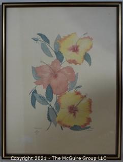 Framed Under Glass "Hibiscus" Print, Signed and Numbered by Artist Pat Moran.   Measures approximately 25" x 19".