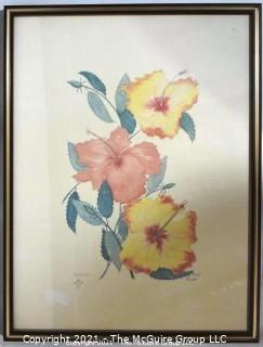 Framed Under Glass "Hibiscus" Print, Signed and Numbered by Artist Pat Moran.   Measures approximately 25" x 19".