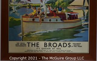 Framed Under Glass "The Broads, It's Quicker By Rail"  Norfolk Broads Railway Poster.  Measures approximately 23" x 27".