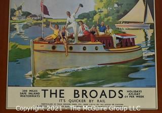 Framed Under Glass "The Broads, It's Quicker By Rail"  Norfolk Broads Railway Poster.  Measures approximately 23" x 27".