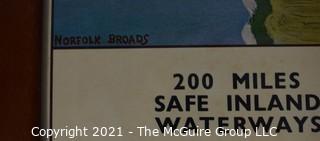 Framed Under Glass "The Broads, It's Quicker By Rail"  Norfolk Broads Railway Poster.  Measures approximately 23" x 27".