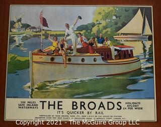 Framed Under Glass "The Broads, It's Quicker By Rail"  Norfolk Broads Railway Poster.  Measures approximately 23" x 27".