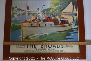 Framed Under Glass "The Broads, It's Quicker By Rail"  Norfolk Broads Railway Poster.  Measures approximately 23" x 27".