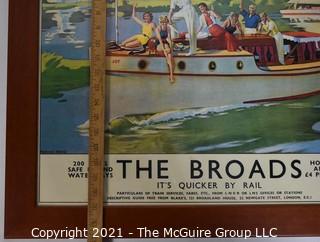 Framed Under Glass "The Broads, It's Quicker By Rail"  Norfolk Broads Railway Poster.  Measures approximately 23" x 27".