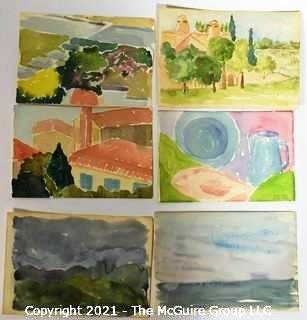 Set of 6 Small Original Unframed Watercolors by Local Artist.  Each Measures approximately 4" x 6".  