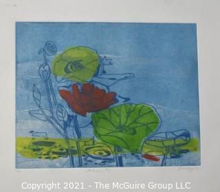 Original Unframed Color Print by Joan Miller Linsley (American, 1922-2000). Lotus #2 Signed and Dated 1973. Measures approximately 25" x 20".