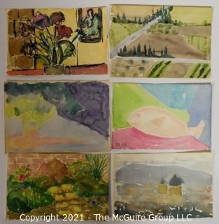 Set of 6 Small Original Unframed Watercolors by Local Artist.  Each measures approximately 4" x 6".  